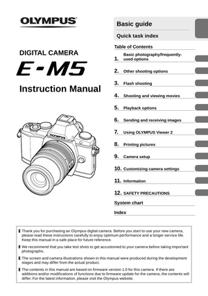 Olympus E M5 Camera Instruction Manual cover image.